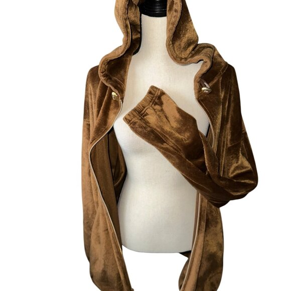 Jordan Craig Velvet Jacket Y2K Brown Hooded Zip-Up Jacket Zip Pockets Size XL - Picture 5 of 10